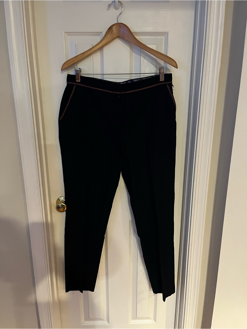 Women's Black Ankle Tailored Pants with Contrast Piping